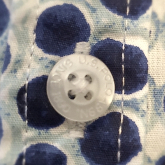 ⭐️US POLO ASSN. BOYS LG/14-16 BLUE POLKA DOT LONG SLEEVE BUTTON UP SHIRT - Picture 7 of 13